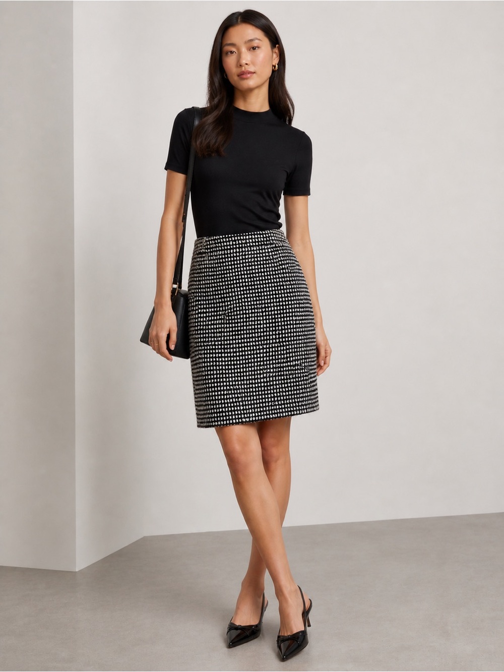Kate Spade black white textured boucle short skirt size 6